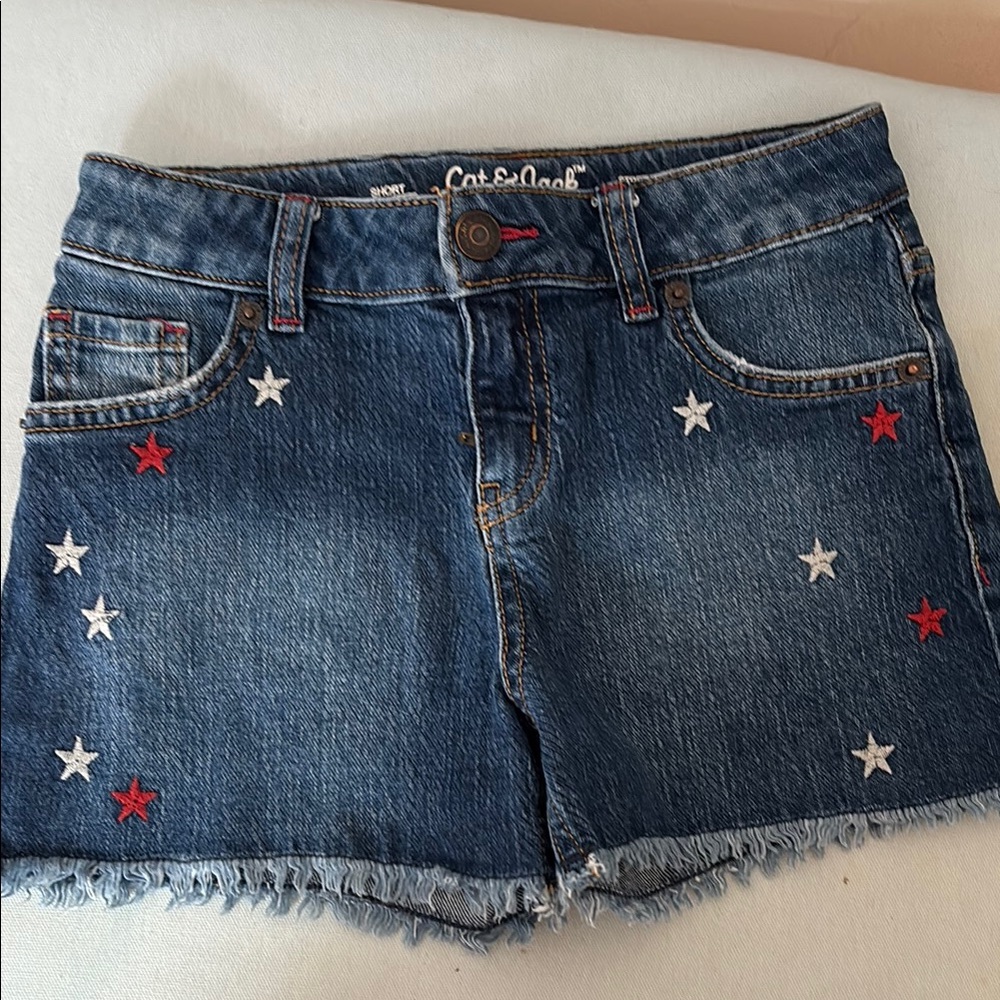 Cat & Jack Blue and Red Jean Shorts with Star Embroidery